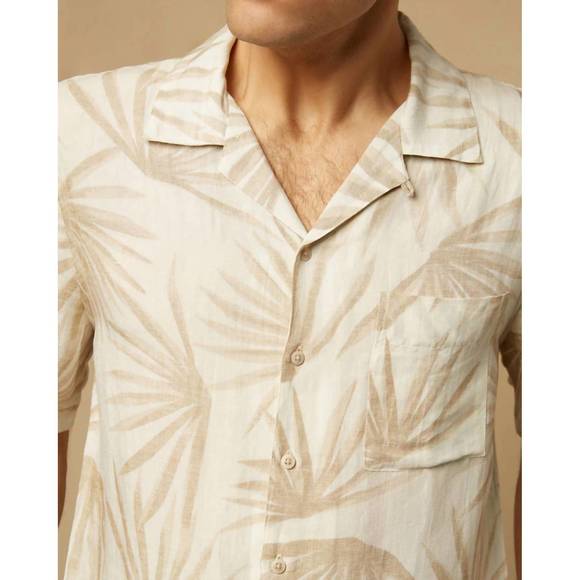 NEW ONIA air linen convertible camp shirt in sand / white - Picture 3 of 7